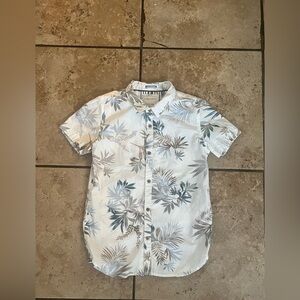 Denim & Flower Boys White and Gray Tropical Print Button Down Shirt
